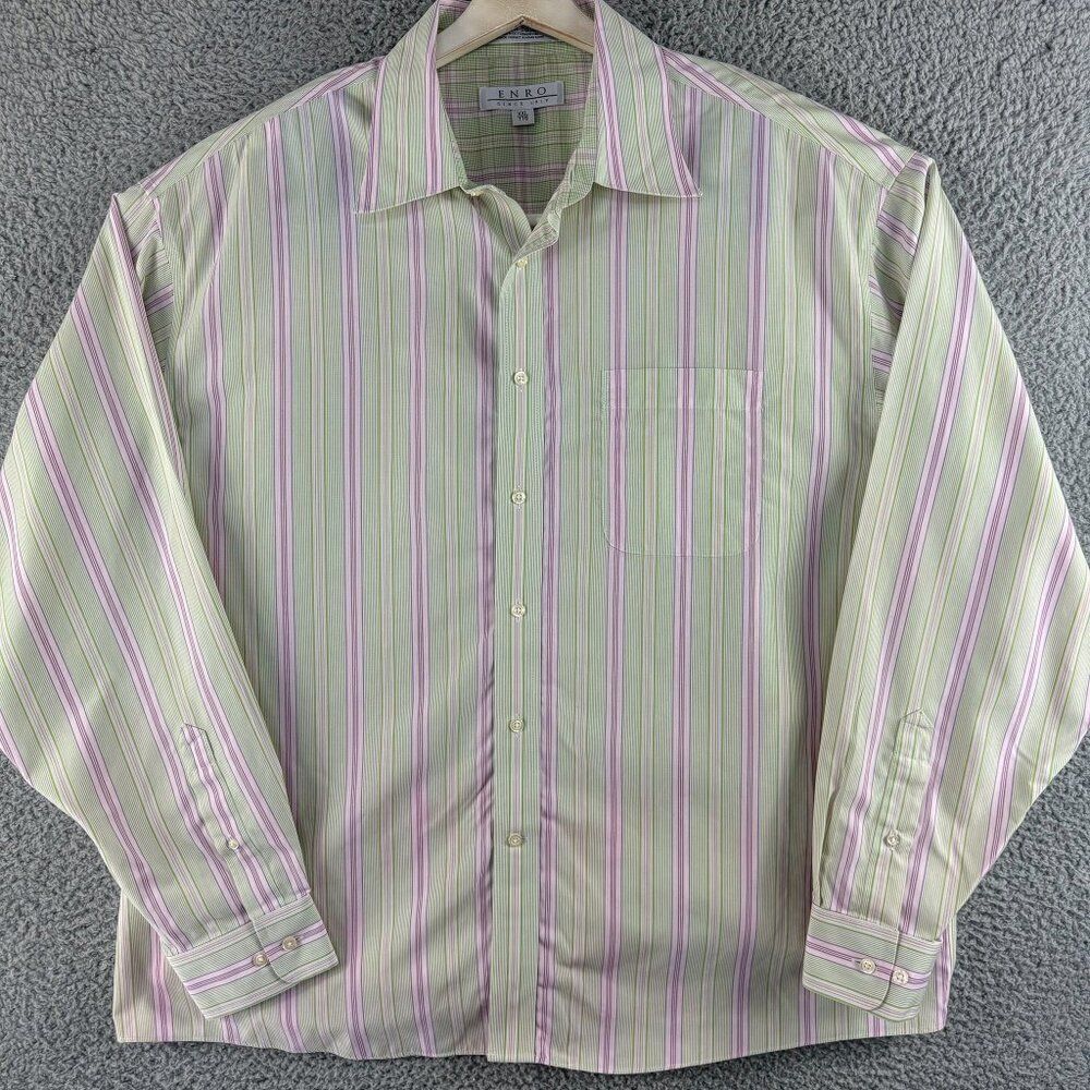 Enro Dress Shirt Mens XXL Green Purple Non Iron‎ Business Casual Office Wedding